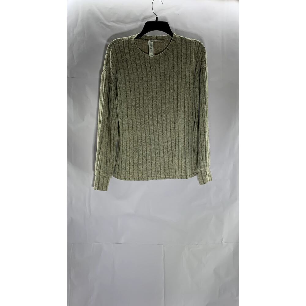 B Women's Beige Ribbed Crewneck Long Sleeve Top SZ S